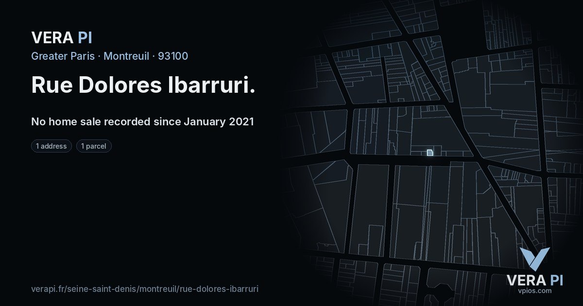 Rue Dolores Ibarruri, Montreuil at night – every parcel coloured by the prices around it, the street's own parcels lit