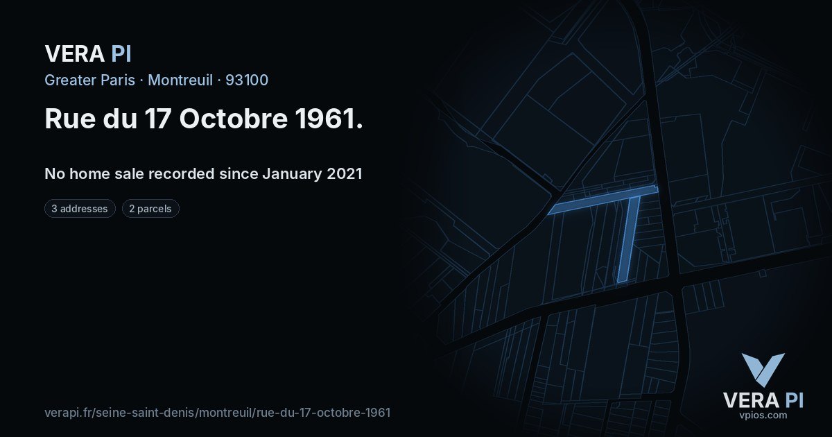 Rue du 17 Octobre 1961, Montreuil at night – every parcel coloured by the prices around it, the street's own parcels lit