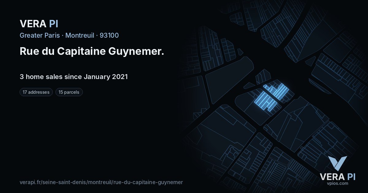 Rue du Capitaine Guynemer, Montreuil at night – every parcel coloured by the prices around it, the street's own parcels lit
