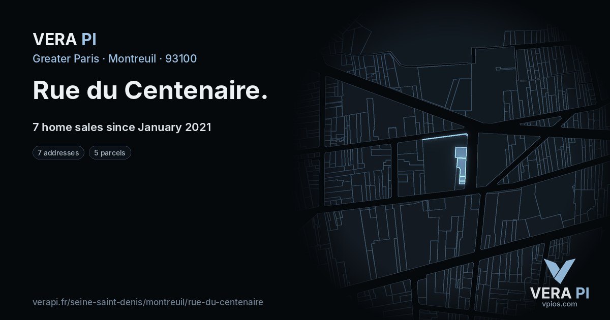 Rue du Centenaire, Montreuil at night – every parcel coloured by the prices around it, the street's own parcels lit
