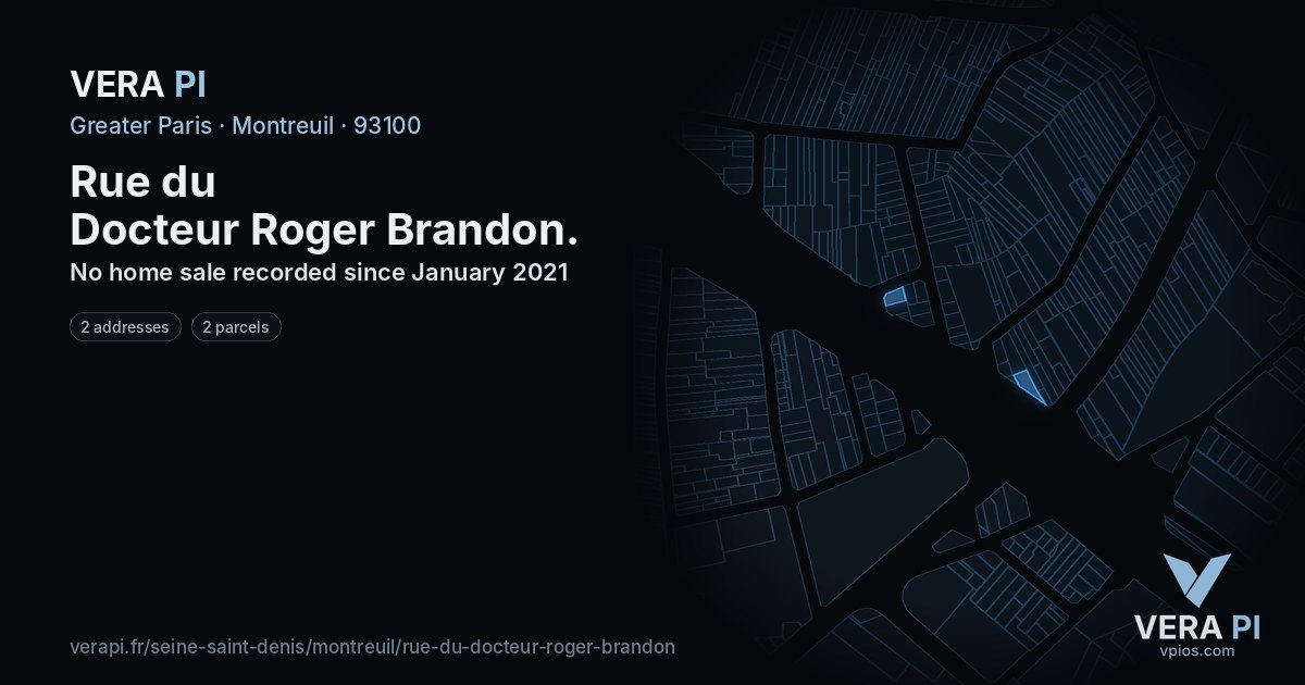Rue du Docteur Roger Brandon, Montreuil at night – every parcel coloured by the prices around it, the street's own parcels lit