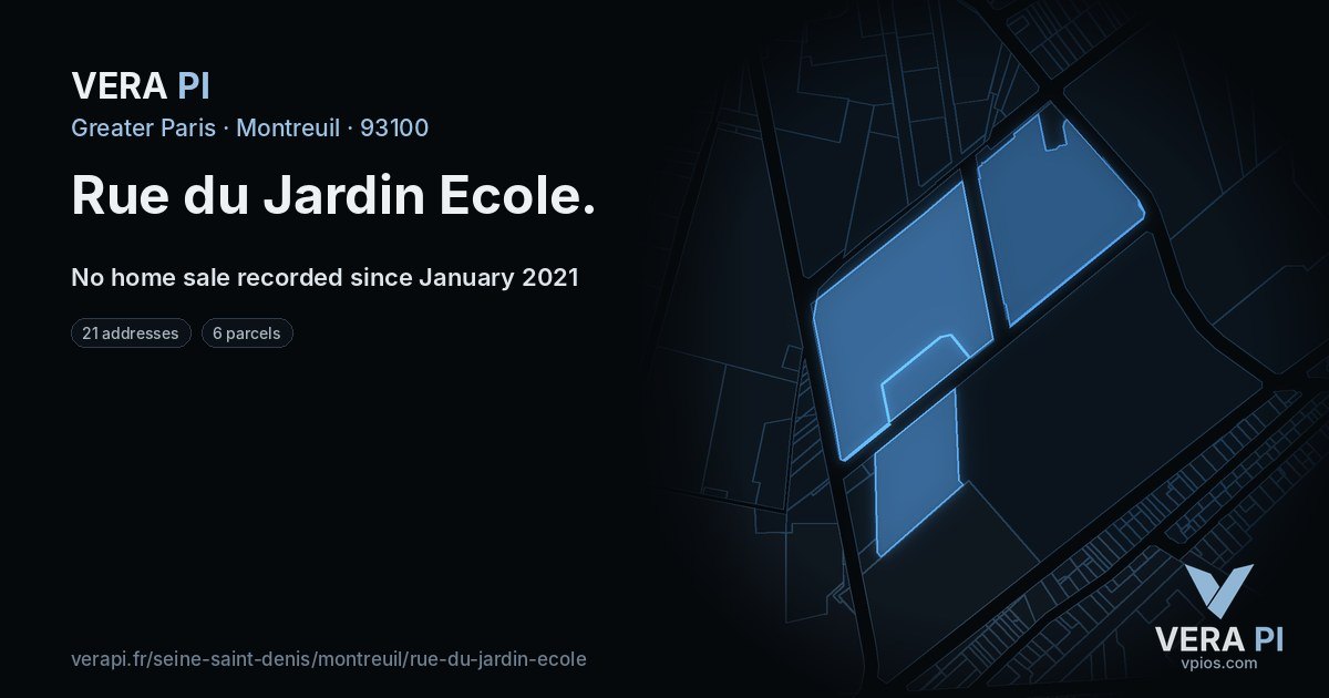Rue du Jardin Ecole, Montreuil at night – every parcel coloured by the prices around it, the street's own parcels lit