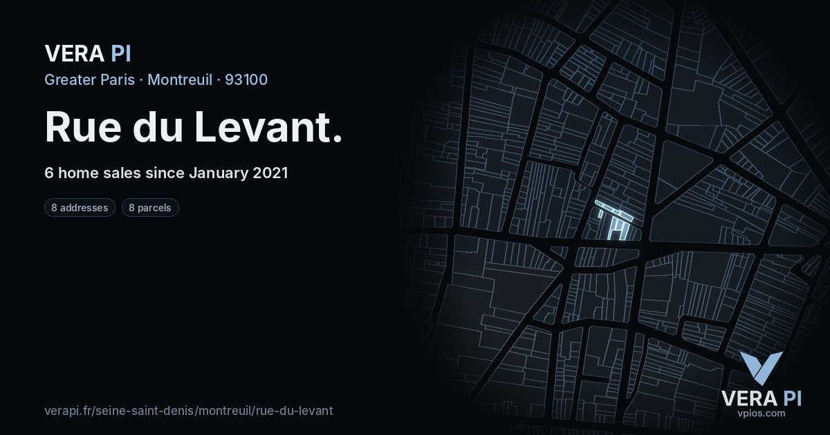 Rue du Levant, Montreuil at night – every parcel coloured by the prices around it, the street's own parcels lit