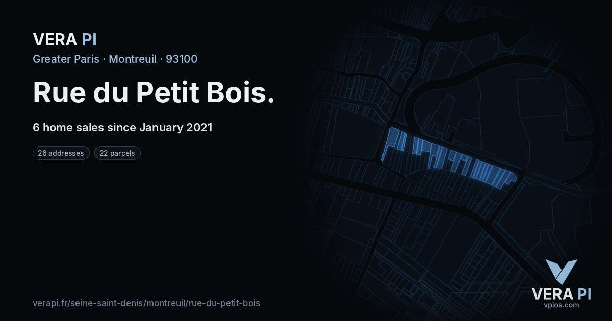 Rue du Petit Bois, Montreuil at night – every parcel coloured by the prices around it, the street's own parcels lit