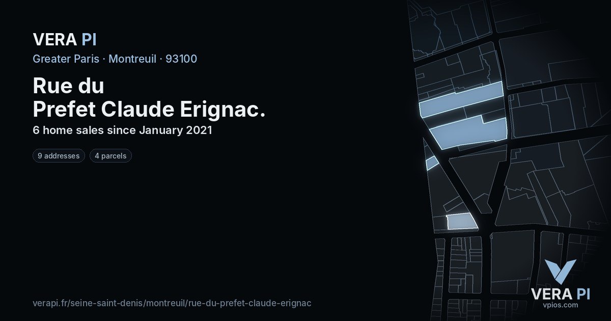 Rue du Prefet Claude Erignac, Montreuil at night – every parcel coloured by the prices around it, the street's own parcels lit