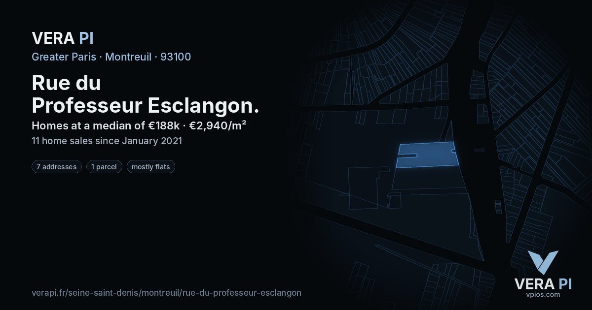 Rue du Professeur Esclangon, Montreuil at night – every parcel coloured by the prices around it, the street's own parcels lit