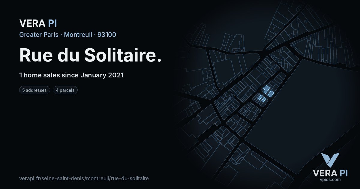 Rue du Solitaire, Montreuil at night – every parcel coloured by the prices around it, the street's own parcels lit
