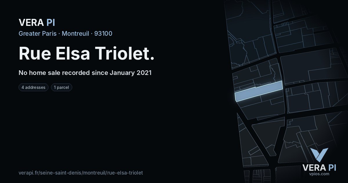 Rue Elsa Triolet, Montreuil at night – every parcel coloured by the prices around it, the street's own parcels lit
