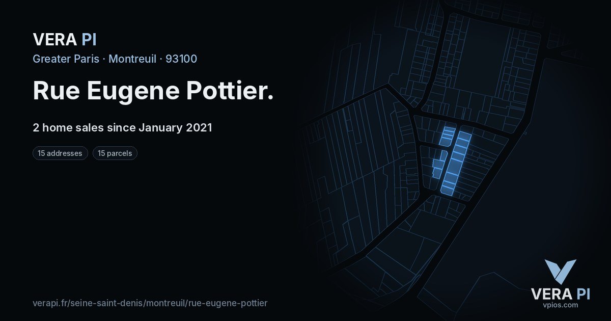 Rue Eugene Pottier, Montreuil at night – every parcel coloured by the prices around it, the street's own parcels lit