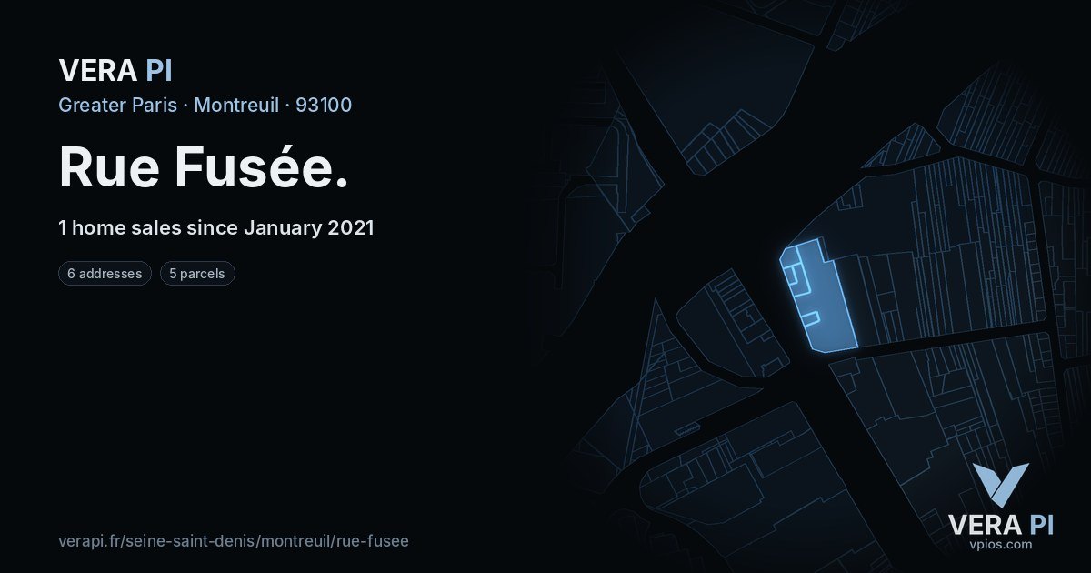 Rue Fusée, Montreuil at night – every parcel coloured by the prices around it, the street's own parcels lit