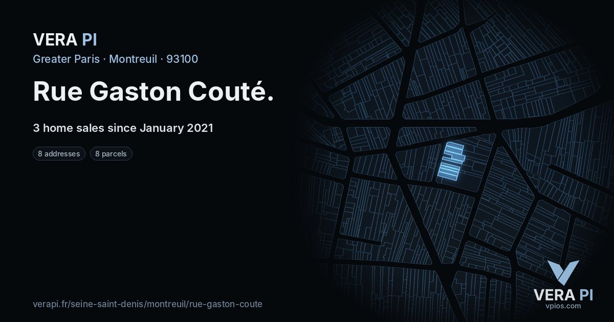 Rue Gaston Couté, Montreuil at night – every parcel coloured by the prices around it, the street's own parcels lit