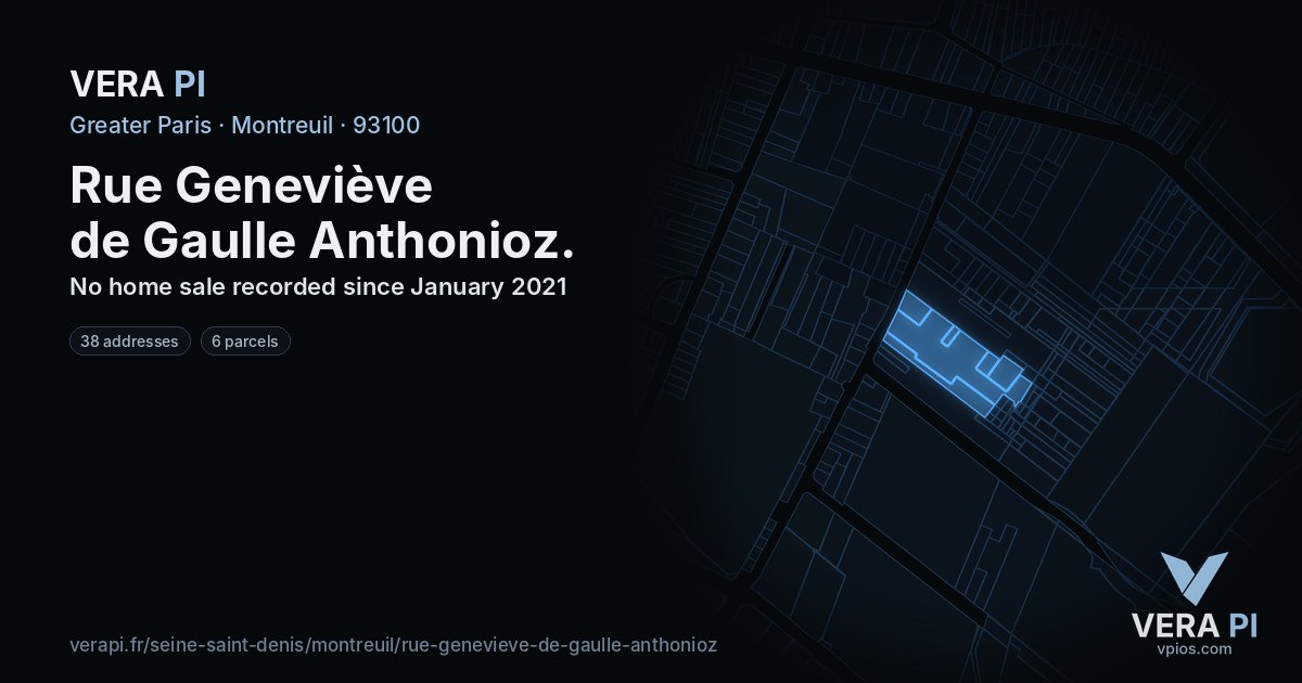 Rue Geneviève de Gaulle Anthonioz, Montreuil at night – every parcel coloured by the prices around it, the street's own parcels lit