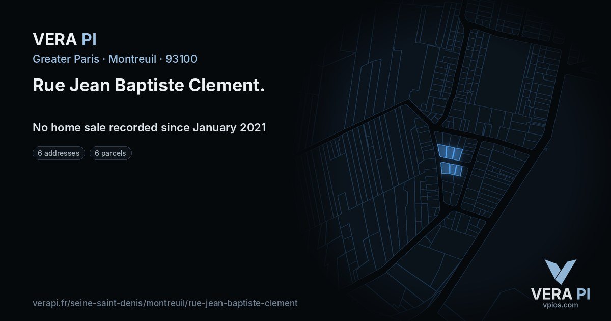 Rue Jean Baptiste Clement, Montreuil at night – every parcel coloured by the prices around it, the street's own parcels lit