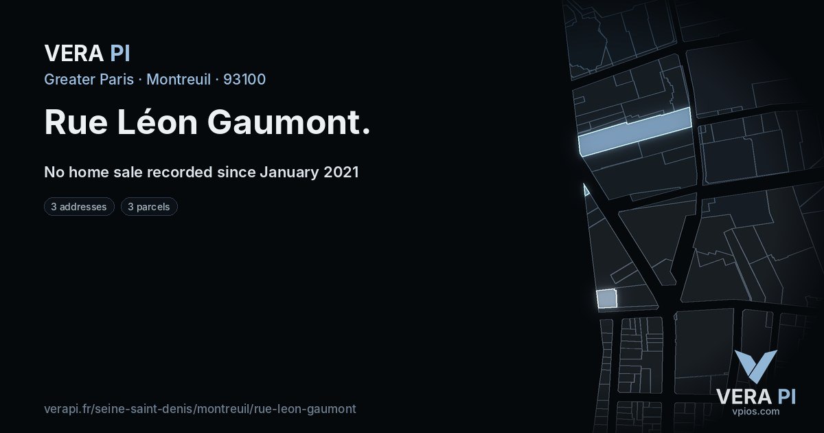 Rue Léon Gaumont, Montreuil at night – every parcel coloured by the prices around it, the street's own parcels lit