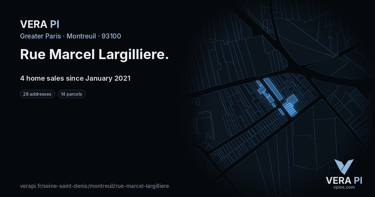 Rue Marcel Largilliere, Montreuil at night – every parcel coloured by the prices around it, the street's own parcels lit