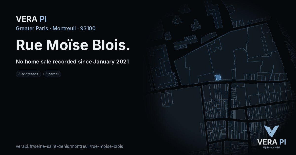 Rue Moïse Blois, Montreuil at night – every parcel coloured by the prices around it, the street's own parcels lit