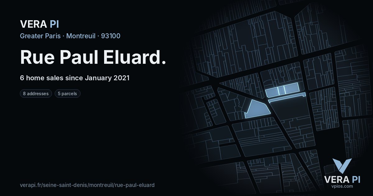 Rue Paul Eluard, Montreuil at night – every parcel coloured by the prices around it, the street's own parcels lit