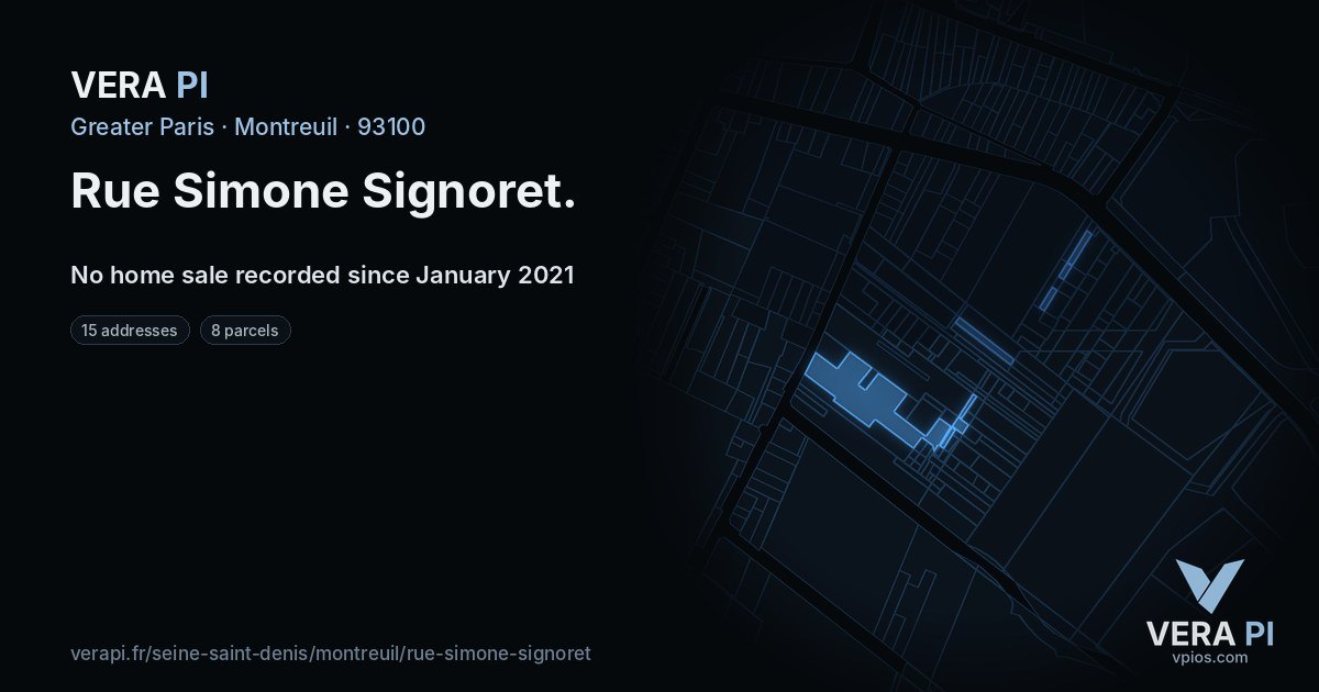 Rue Simone Signoret, Montreuil at night – every parcel coloured by the prices around it, the street's own parcels lit