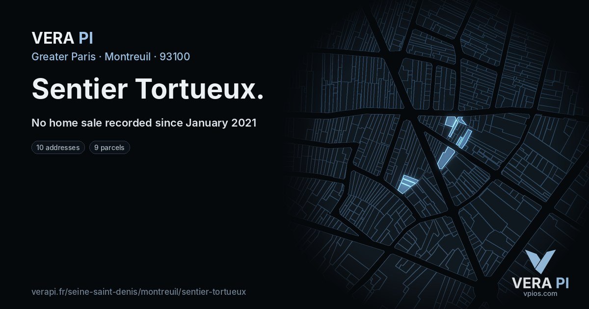 Sentier Tortueux, Montreuil at night – every parcel coloured by the prices around it, the street's own parcels lit