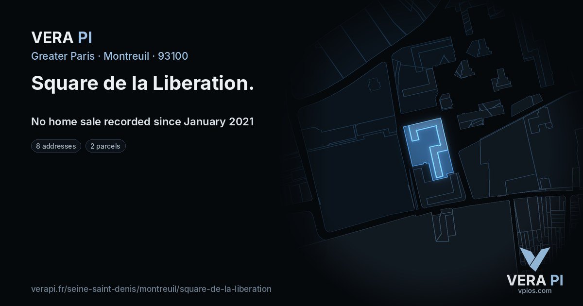Square de la Liberation, Montreuil at night – every parcel coloured by the prices around it, the street's own parcels lit