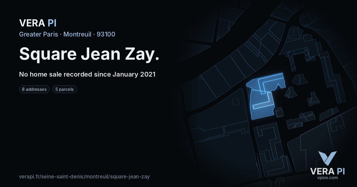 Square Jean Zay, Montreuil at night – every parcel coloured by the prices around it, the street's own parcels lit