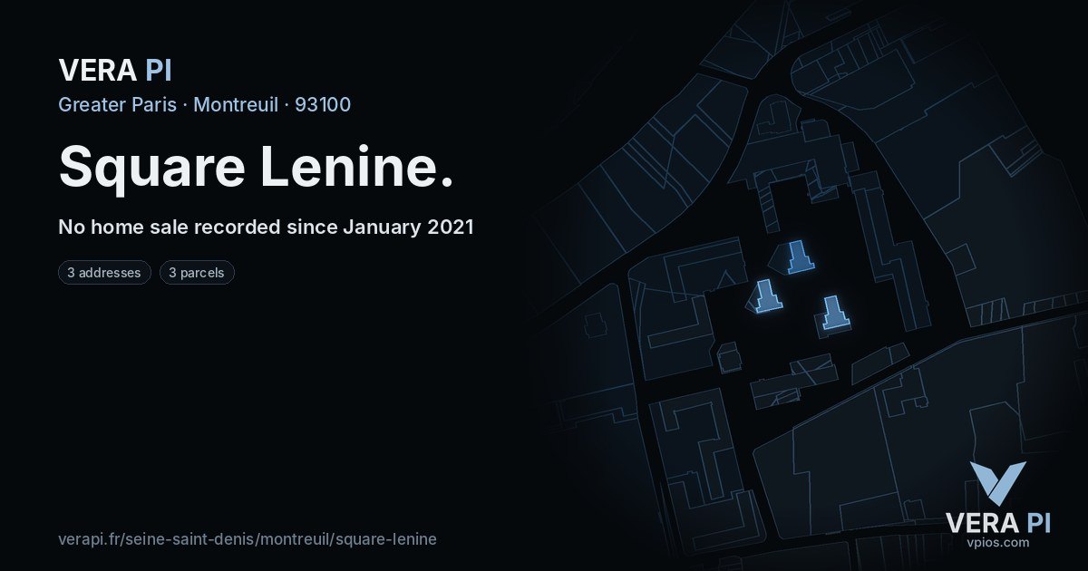 Square Lenine, Montreuil at night – every parcel coloured by the prices around it, the street's own parcels lit