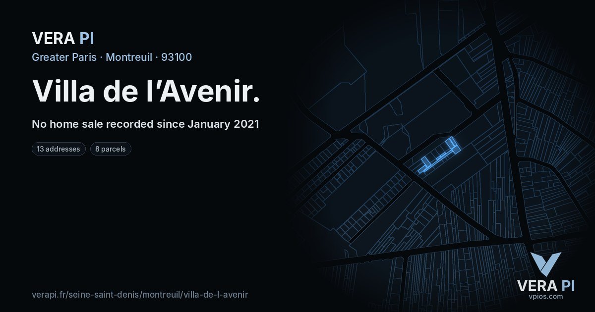 Villa de l’Avenir, Montreuil at night – every parcel coloured by the prices around it, the street's own parcels lit