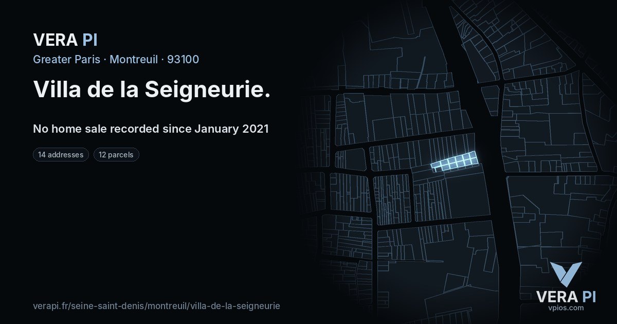 Villa de la Seigneurie, Montreuil at night – every parcel coloured by the prices around it, the street's own parcels lit