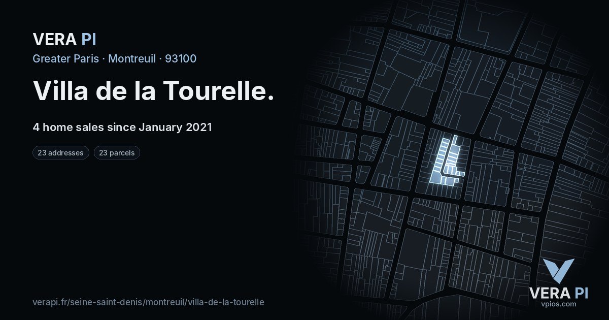 Villa de la Tourelle, Montreuil at night – every parcel coloured by the prices around it, the street's own parcels lit