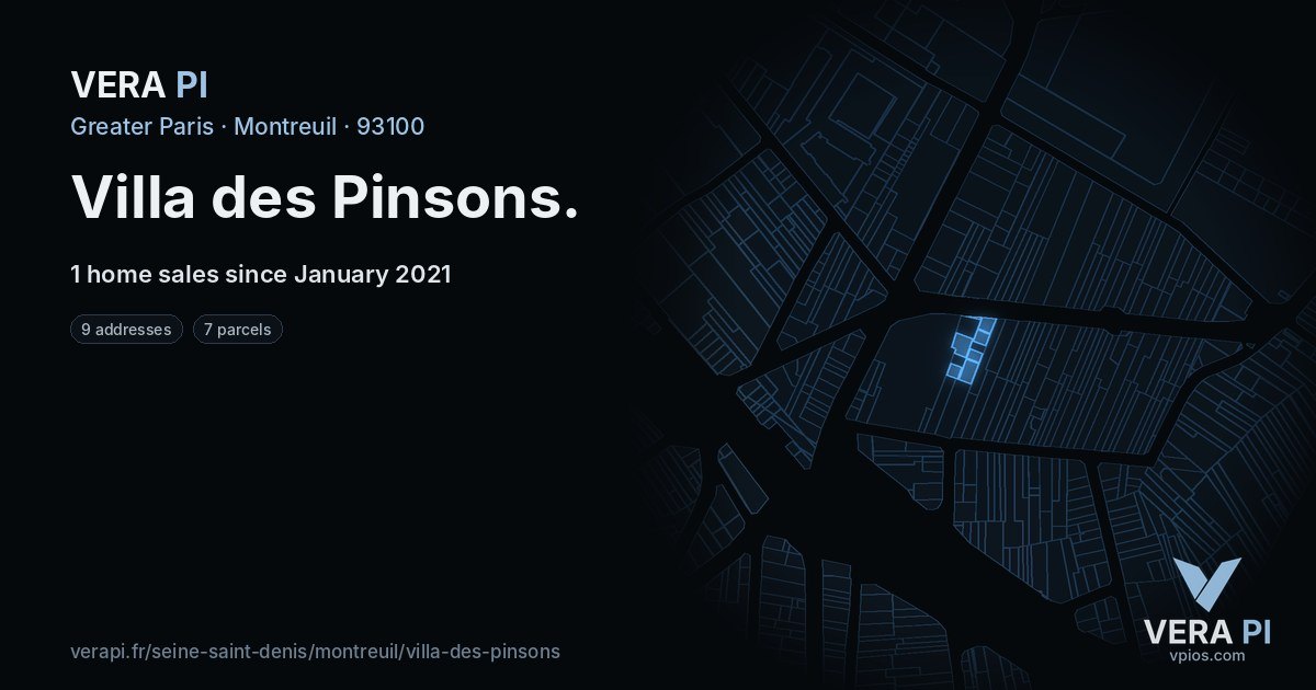 Villa des Pinsons, Montreuil at night – every parcel coloured by the prices around it, the street's own parcels lit