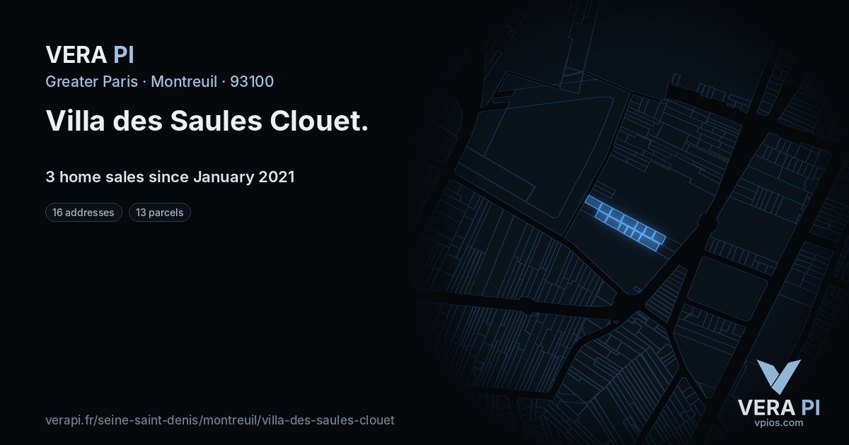 Villa des Saules Clouet, Montreuil at night – every parcel coloured by the prices around it, the street's own parcels lit