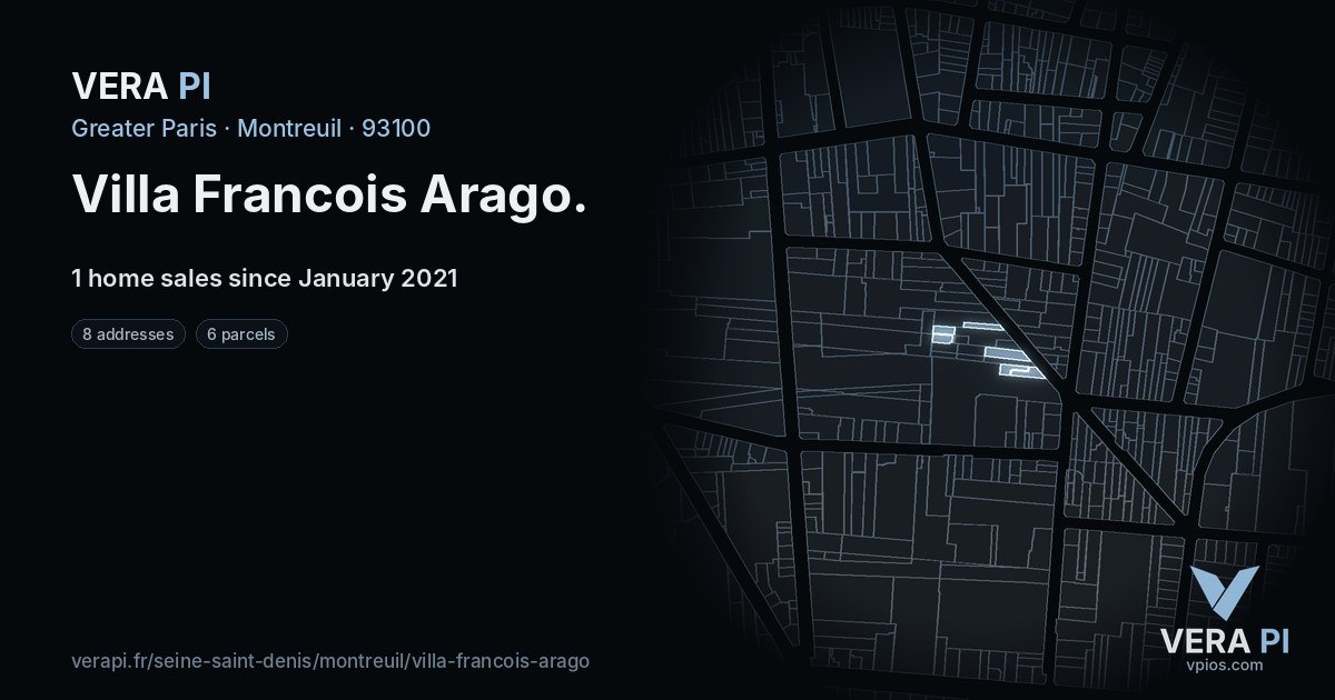 Villa Francois Arago, Montreuil at night – every parcel coloured by the prices around it, the street's own parcels lit