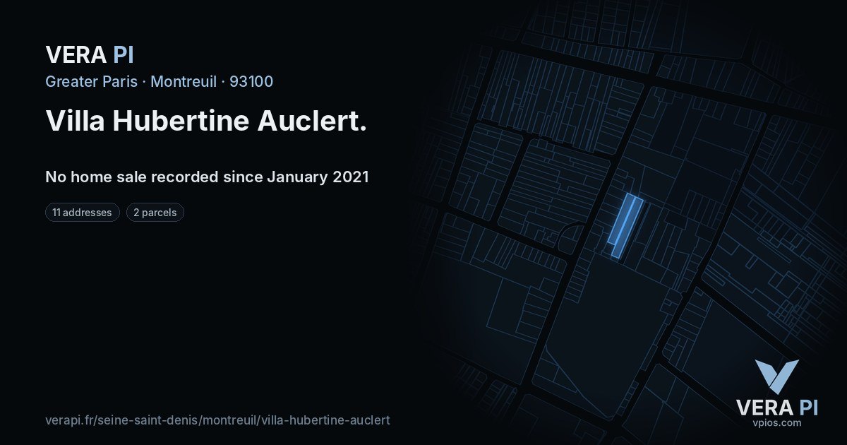 Villa Hubertine Auclert, Montreuil at night – every parcel coloured by the prices around it, the street's own parcels lit