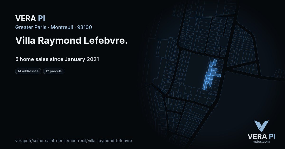 Villa Raymond Lefebvre, Montreuil at night – every parcel coloured by the prices around it, the street's own parcels lit