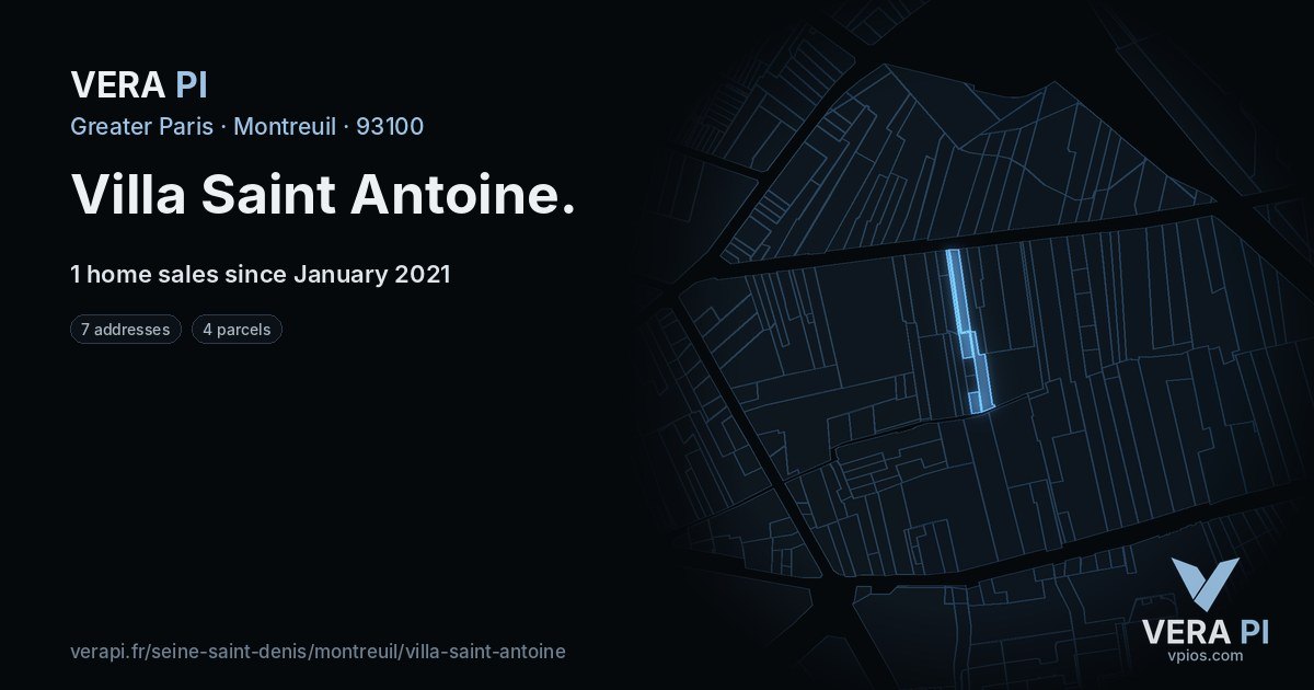 Villa Saint Antoine, Montreuil at night – every parcel coloured by the prices around it, the street's own parcels lit