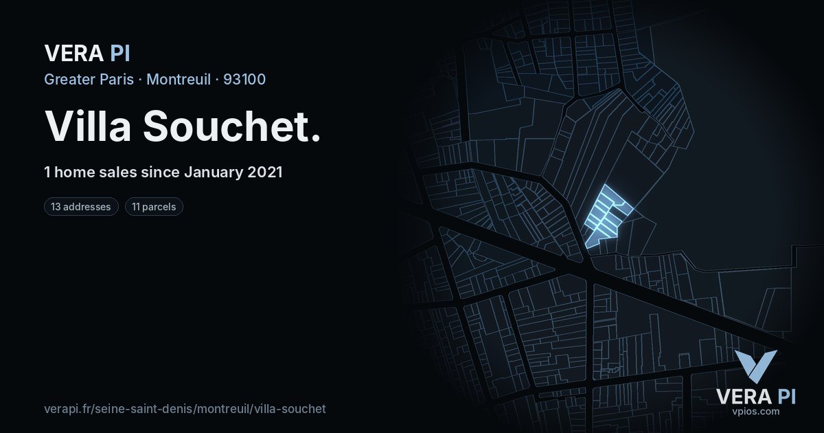 Villa Souchet, Montreuil at night – every parcel coloured by the prices around it, the street's own parcels lit