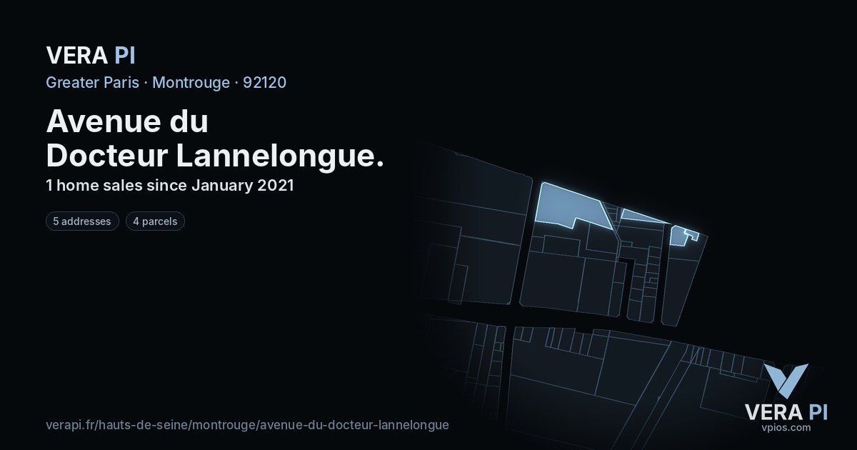 Avenue du Docteur Lannelongue, Montrouge at night – every parcel coloured by the prices around it, the street's own parcels lit