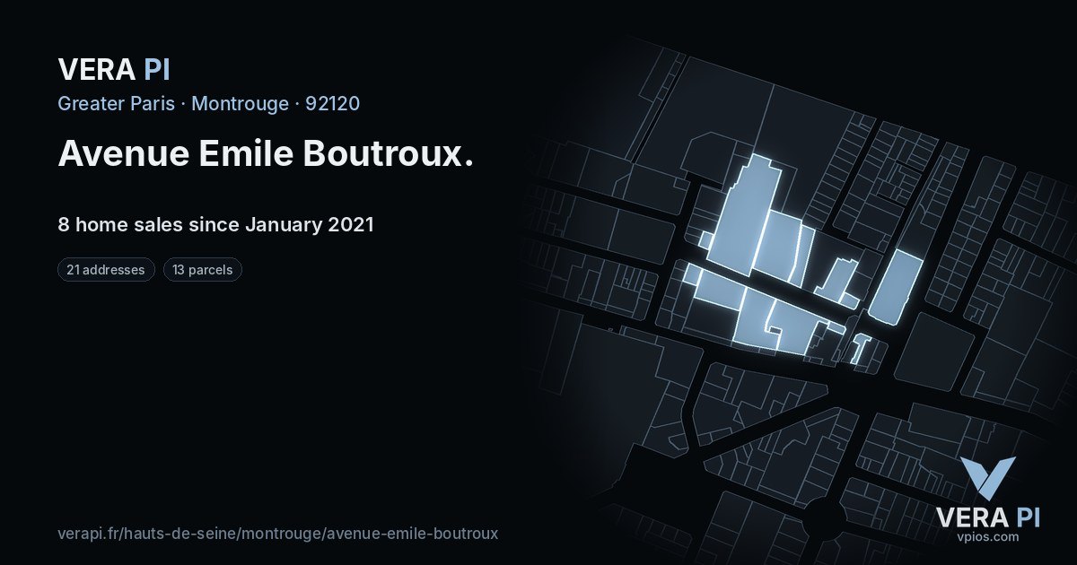 Avenue Emile Boutroux, Montrouge at night – every parcel coloured by the prices around it, the street's own parcels lit