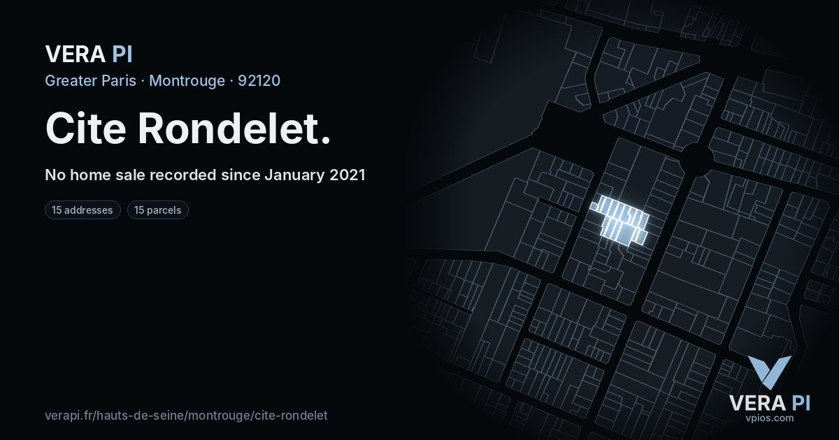 Cite Rondelet, Montrouge at night – every parcel coloured by the prices around it, the street's own parcels lit