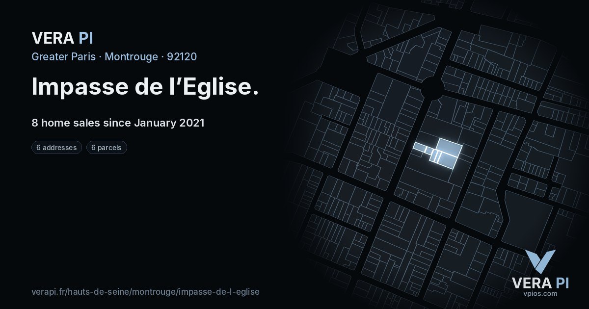 Impasse de l’Eglise, Montrouge at night – every parcel coloured by the prices around it, the street's own parcels lit