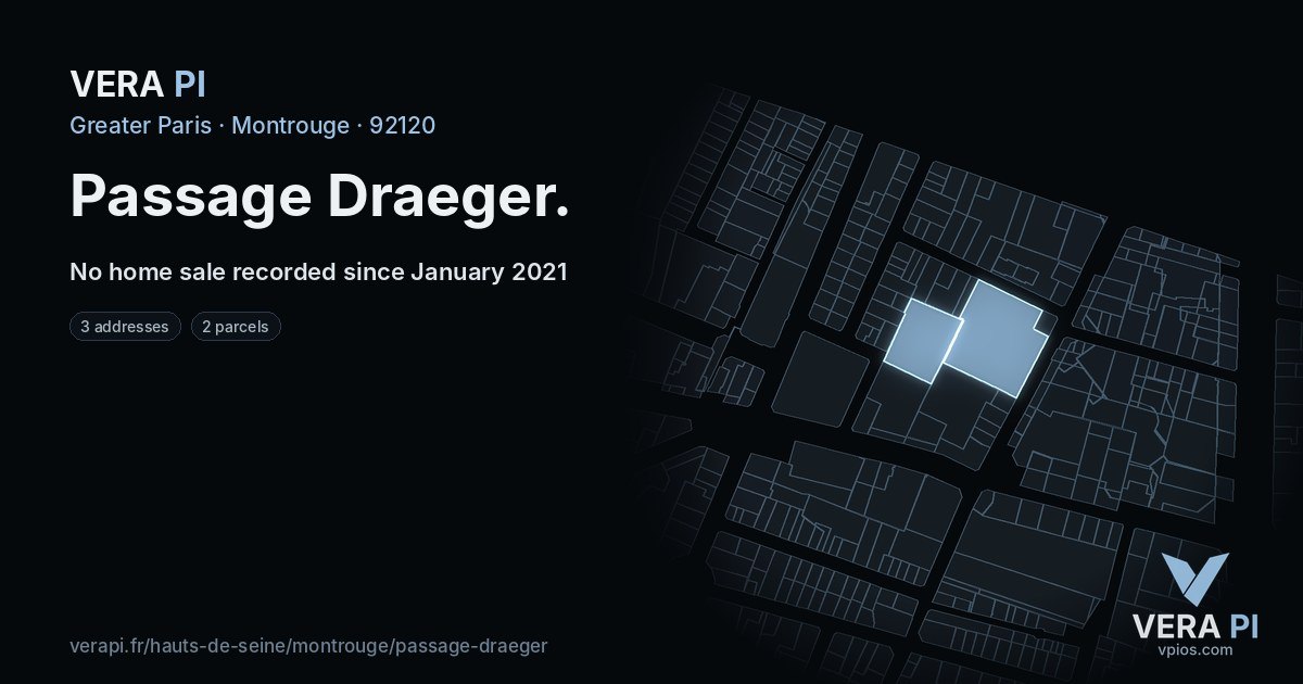Passage Draeger, Montrouge at night – every parcel coloured by the prices around it, the street's own parcels lit