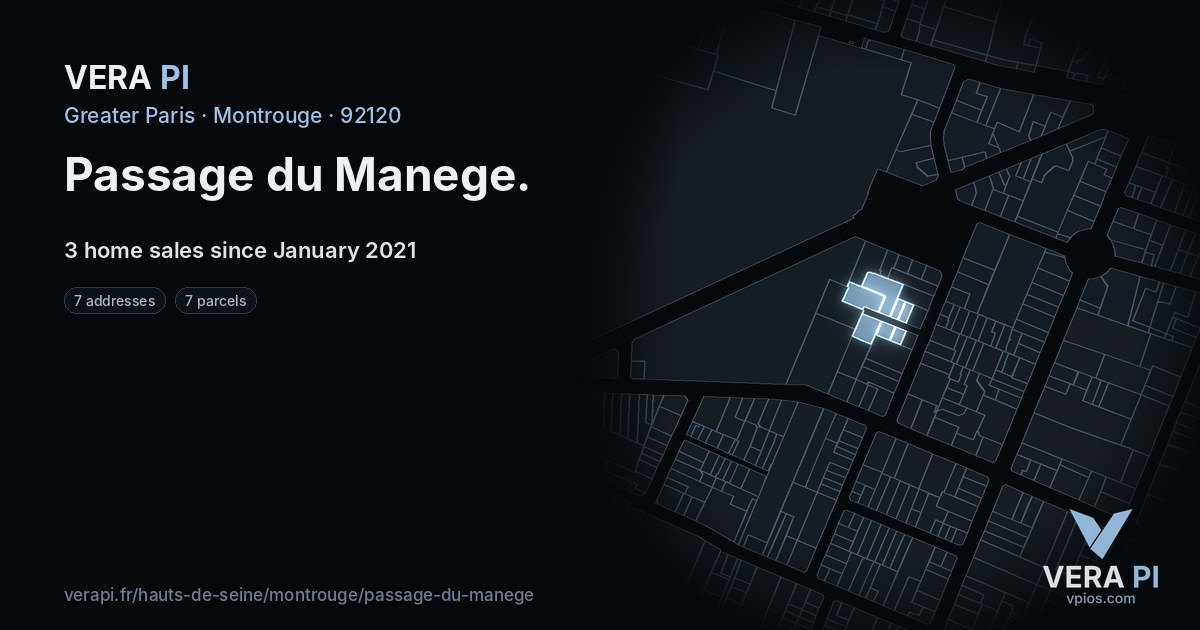 Passage du Manege, Montrouge at night – every parcel coloured by the prices around it, the street's own parcels lit