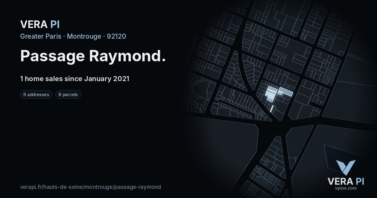 Passage Raymond, Montrouge at night – every parcel coloured by the prices around it, the street's own parcels lit