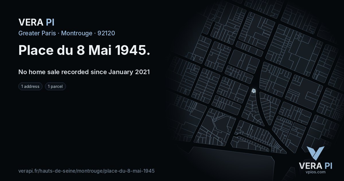 Place du 8 Mai 1945, Montrouge at night – every parcel coloured by the prices around it, the street's own parcels lit