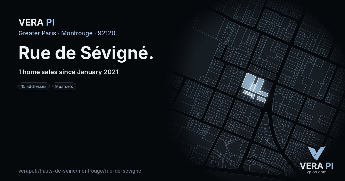 Rue de Sévigné, Montrouge at night – every parcel coloured by the prices around it, the street's own parcels lit