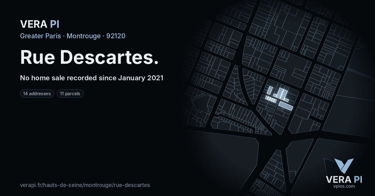 Rue Descartes, Montrouge at night – every parcel coloured by the prices around it, the street's own parcels lit