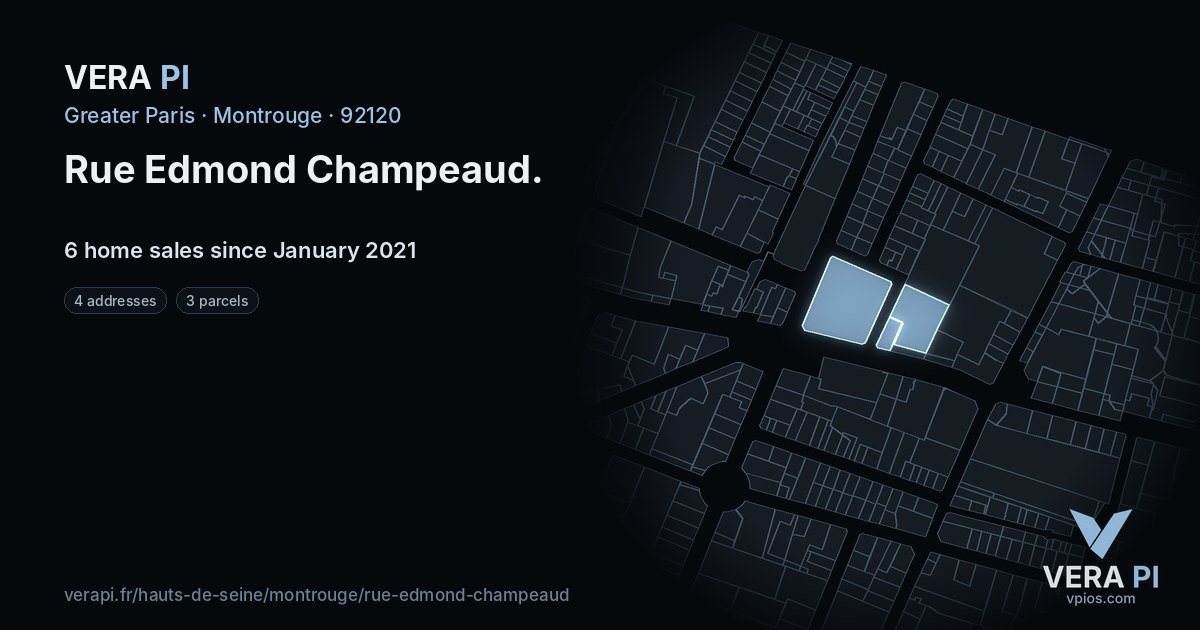 Rue Edmond Champeaud, Montrouge at night – every parcel coloured by the prices around it, the street's own parcels lit