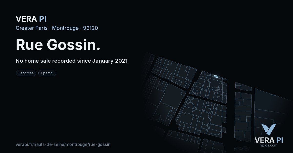 Rue Gossin, Montrouge at night – every parcel coloured by the prices around it, the street's own parcels lit