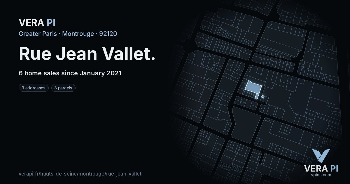 Rue Jean Vallet, Montrouge at night – every parcel coloured by the prices around it, the street's own parcels lit