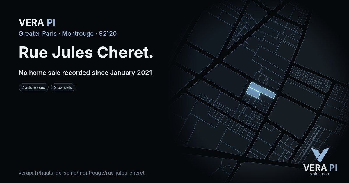 Rue Jules Cheret, Montrouge at night – every parcel coloured by the prices around it, the street's own parcels lit